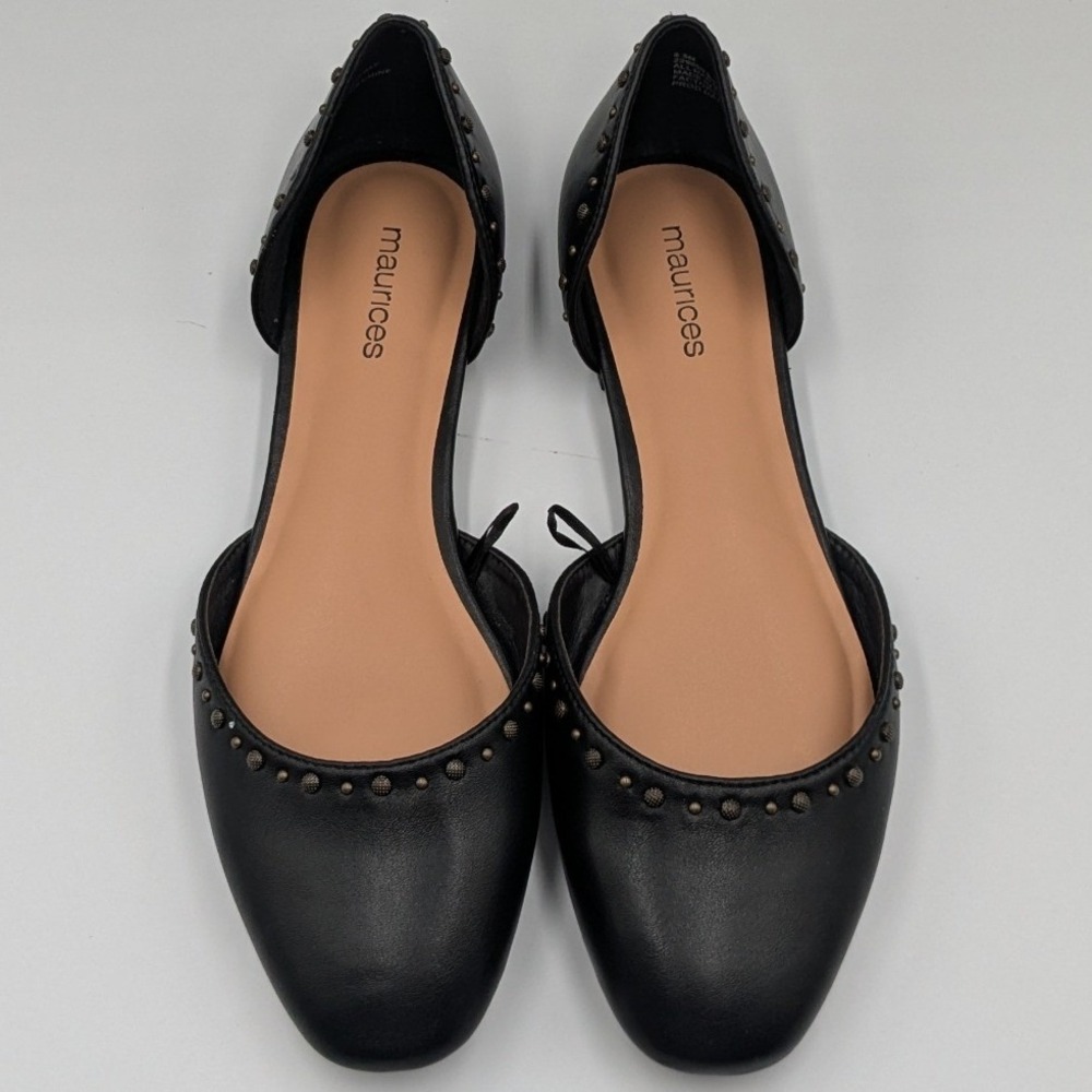 Maurices Greta Studded D'Orsay Flats Black‎ Almond Toe Shoes Womens 8.5M